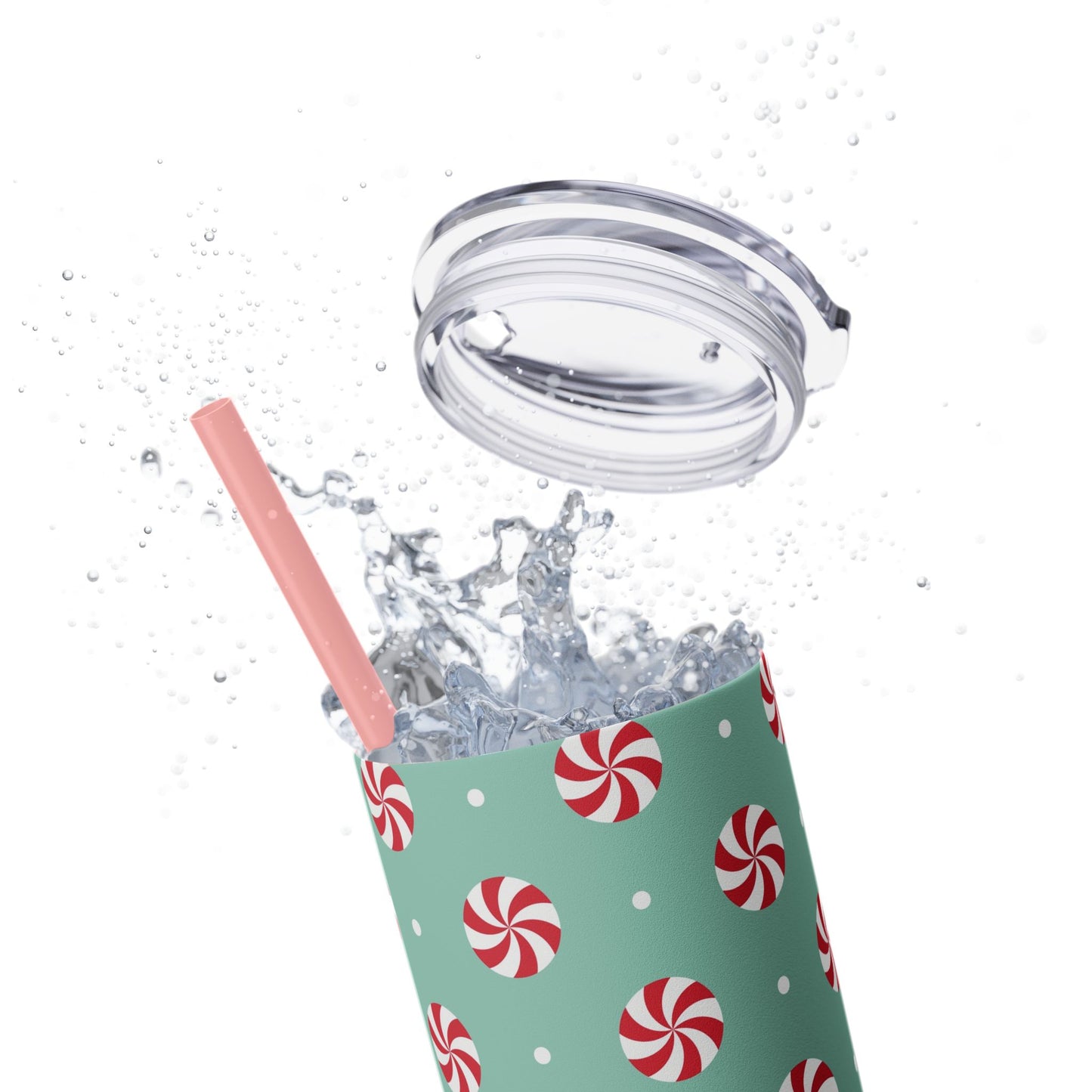 Skinny Tumbler with Straw, 20oz - Peppermint Swirl Candies