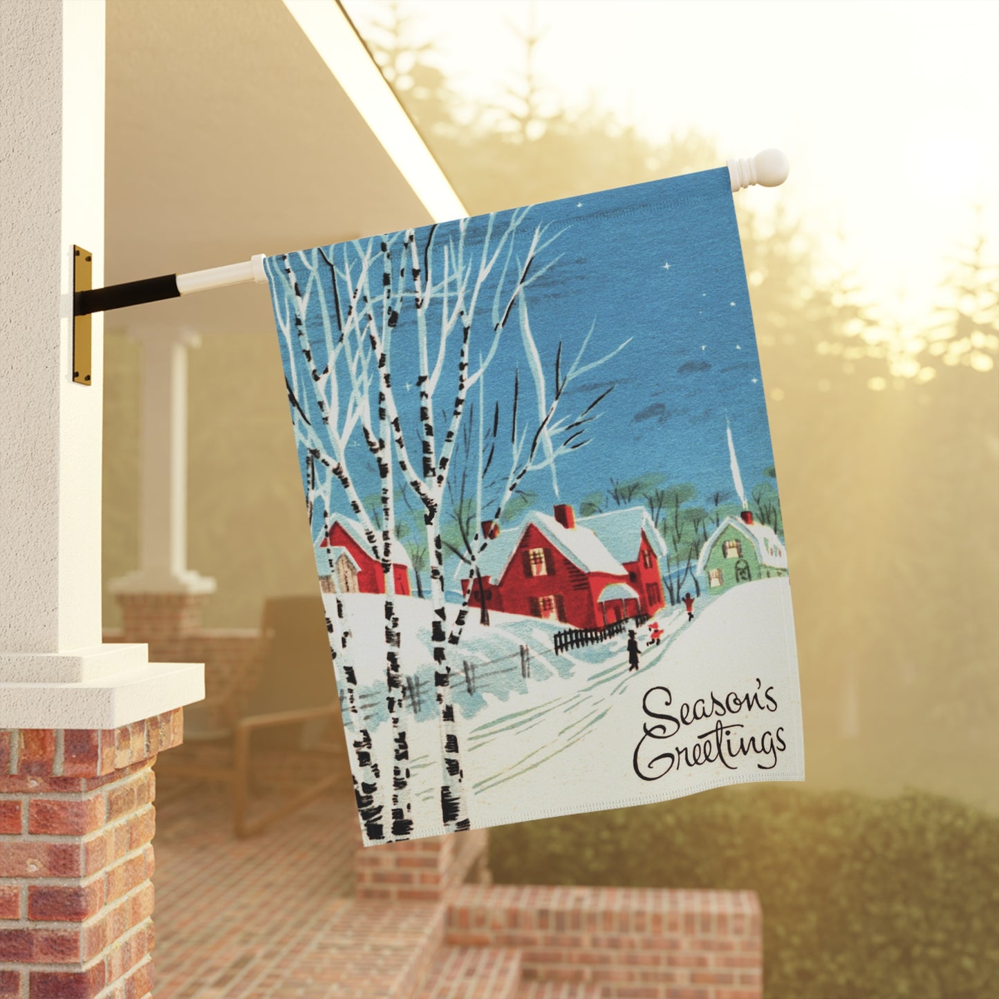 Vintage Winter “Season’s Greetings” Christmas Garden Flag or House Banner