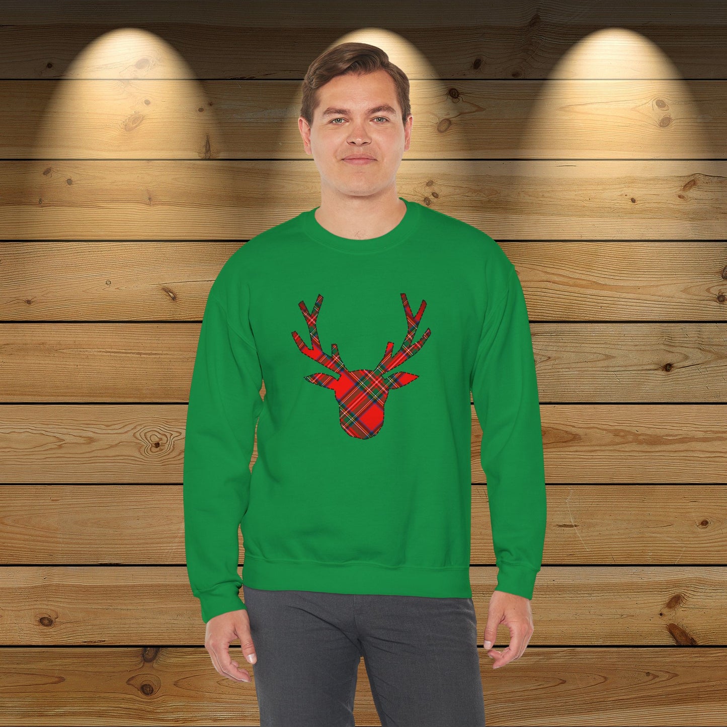 Red Tartan Reindeer Holiday Sweatshirt | up to Plus Size 5X