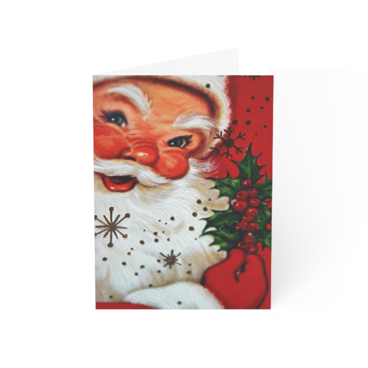 Retro Santa with Holly Christmas Greeting Card