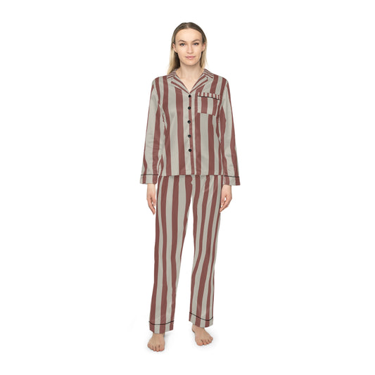 Luxury Satin Striped Pajamas - Caramel Latte | Black Trim, up to 3X