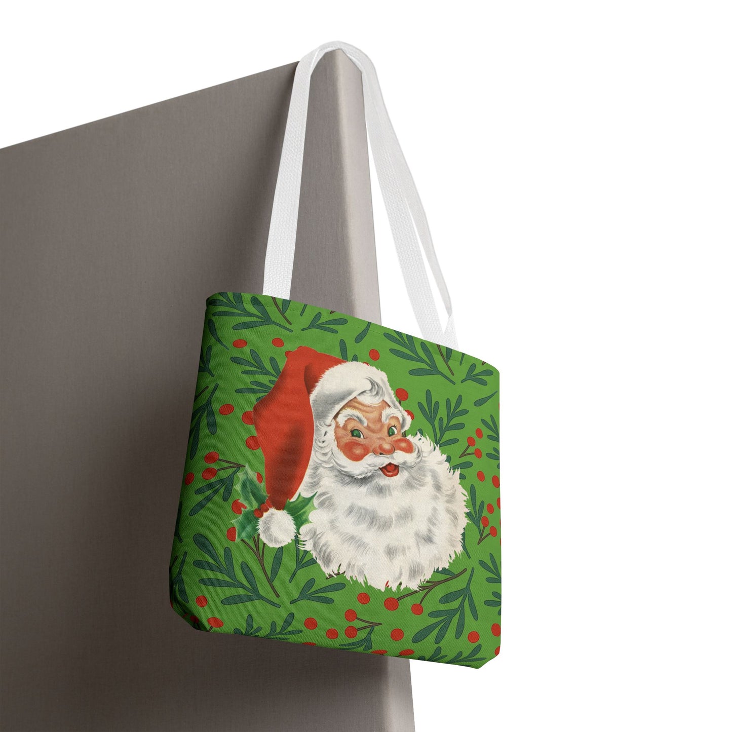 Vintage Santa Holiday Tote Bag – Christmas Holly Gift Shopper