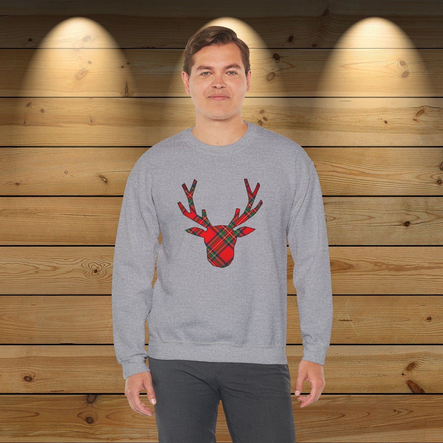 Red Tartan Reindeer Holiday Sweatshirt | up to Plus Size 5X