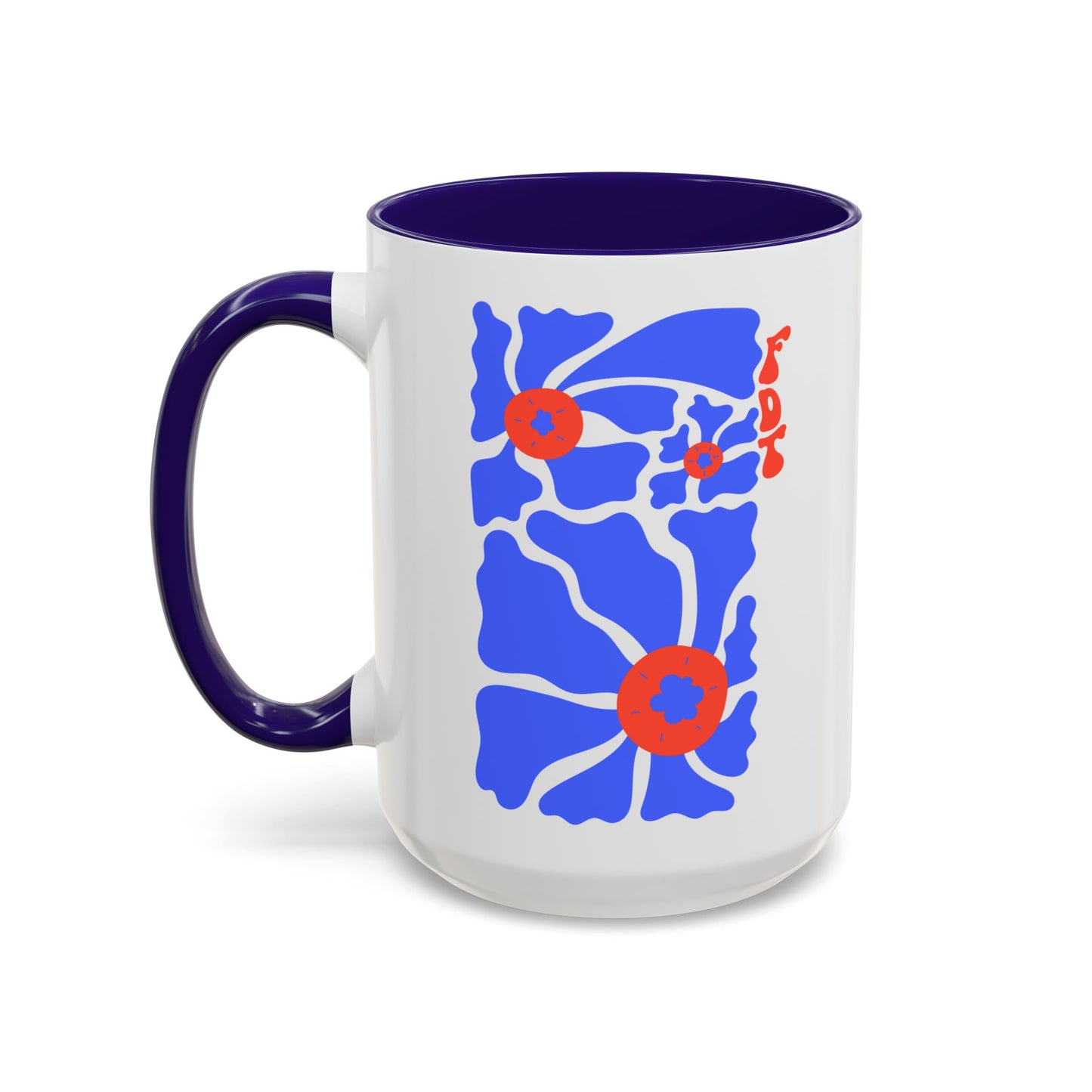 'FDT' Red & Blue Floral Ceramic Mug