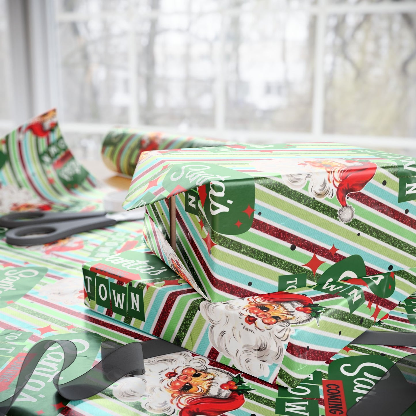 Retro Santa Christmas Gift Wrap