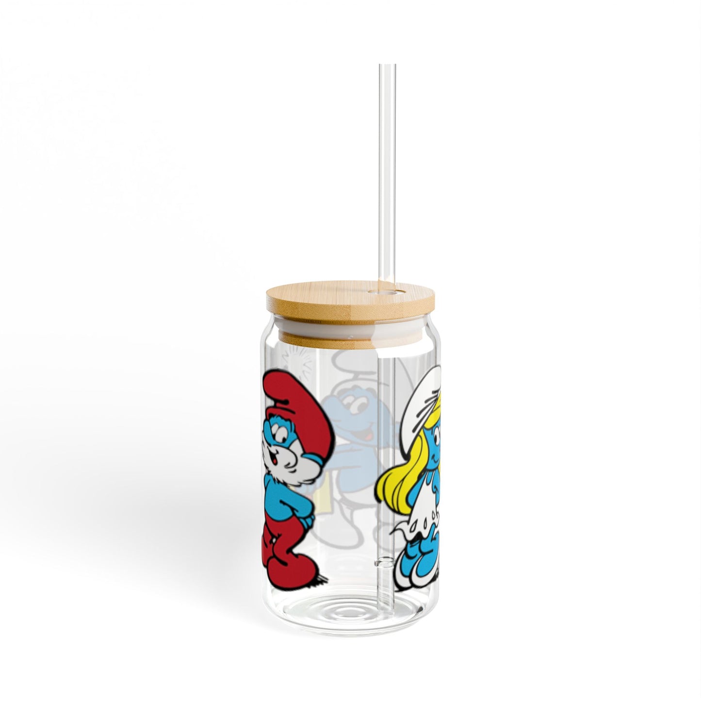 Smurfs Themed Sipper Glass, 16oz | Papa Smurf, Smurfette, Jokey Smurf