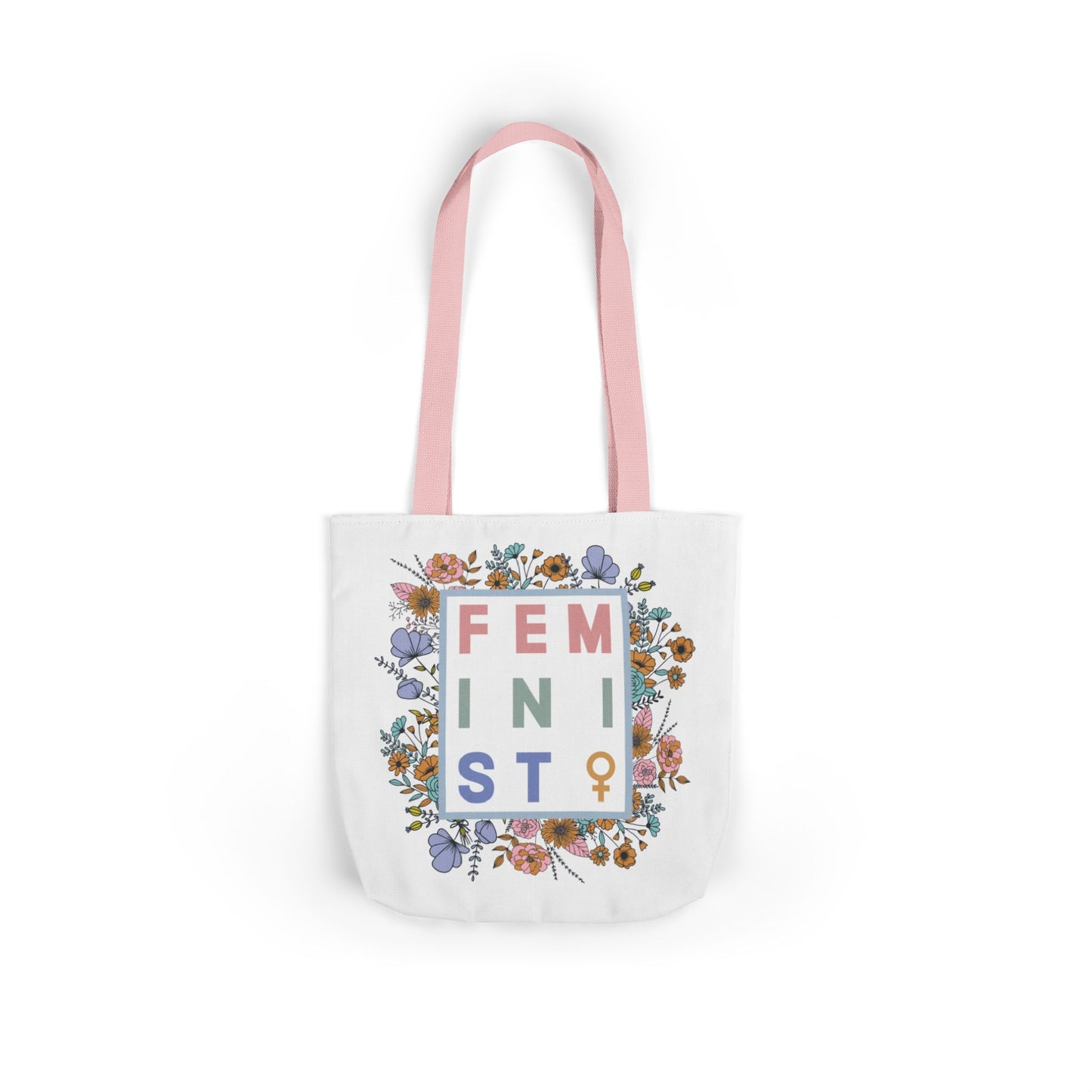 Canvas Tote, Colored Handles - Feminist Floral