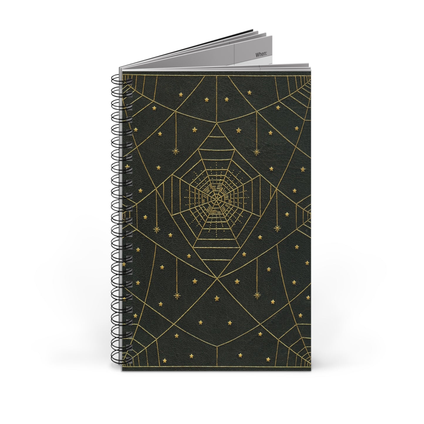 Spiral Notebook - Gold Spiderwebs | Blank, Dot Grid, Lined, Task