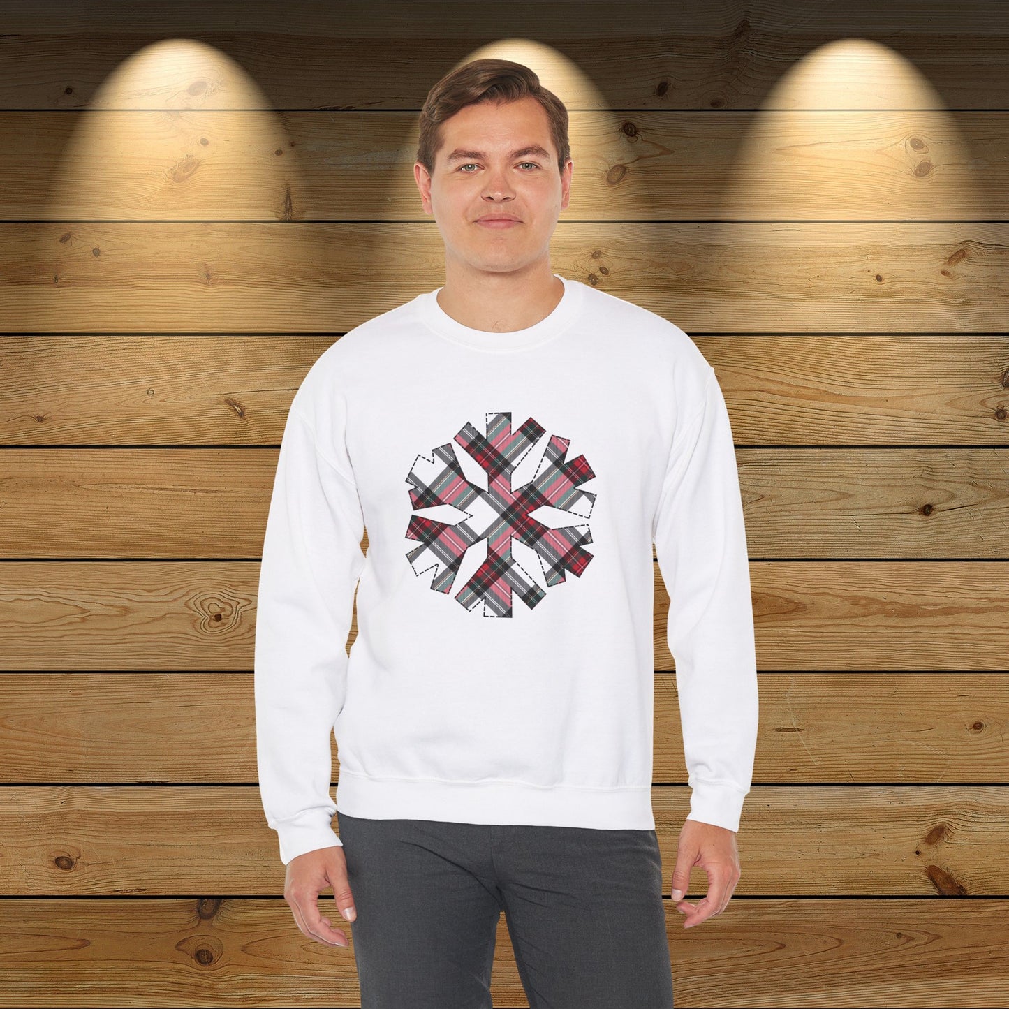 White Tartan Snowflake Holiday Sweatshirt | up to Plus Size 5X