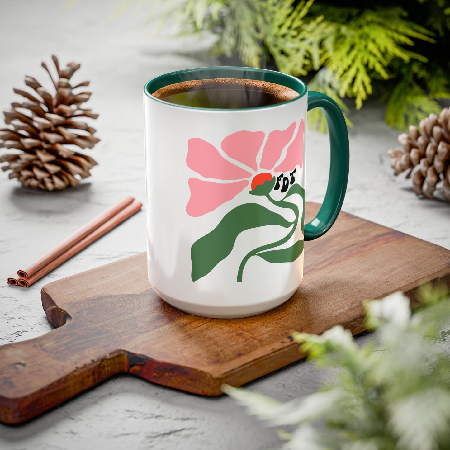 'FDT' Pink Floral Ceramic Mug