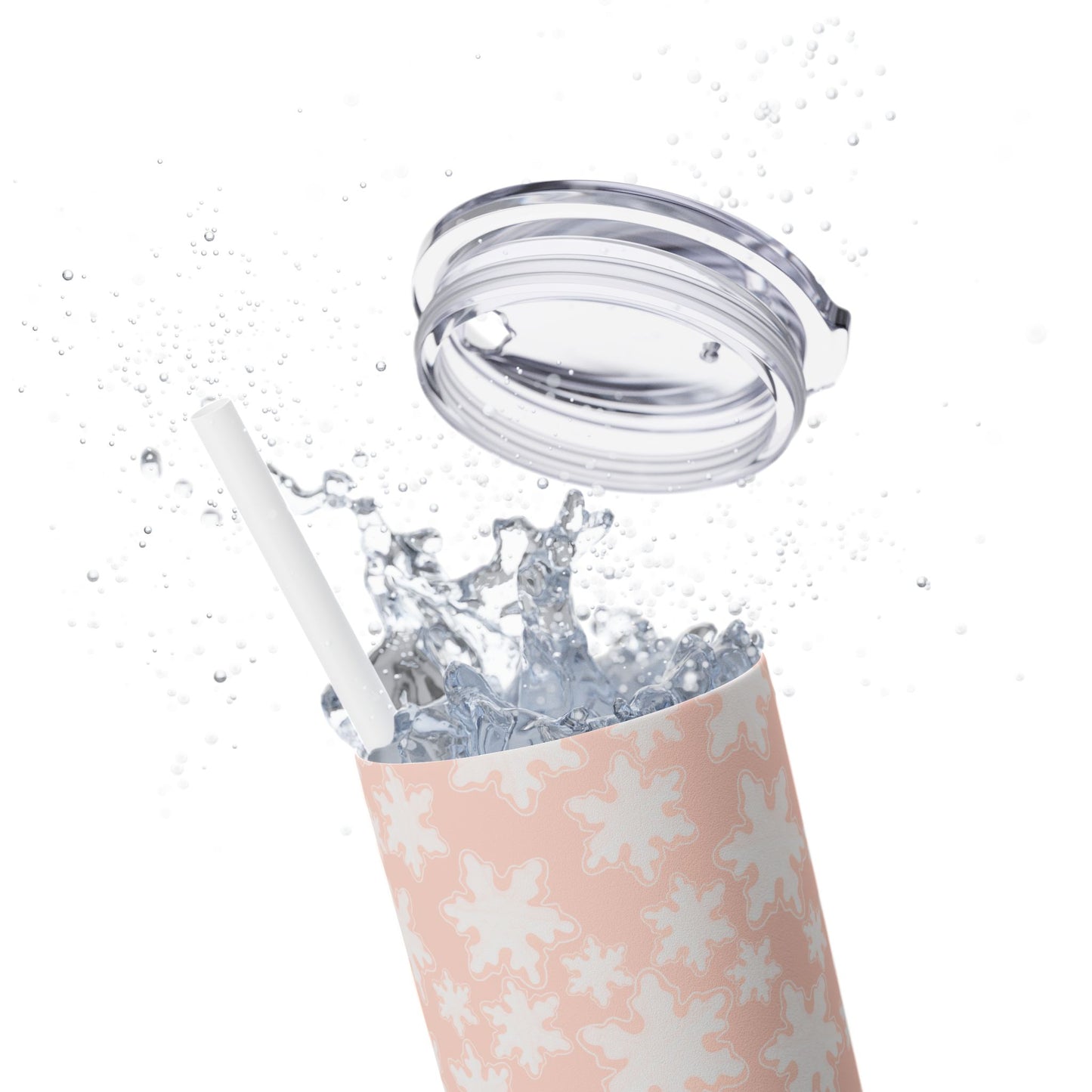 Skinny Tumbler with Straw, 20oz - Pastel Pink Snowflakes