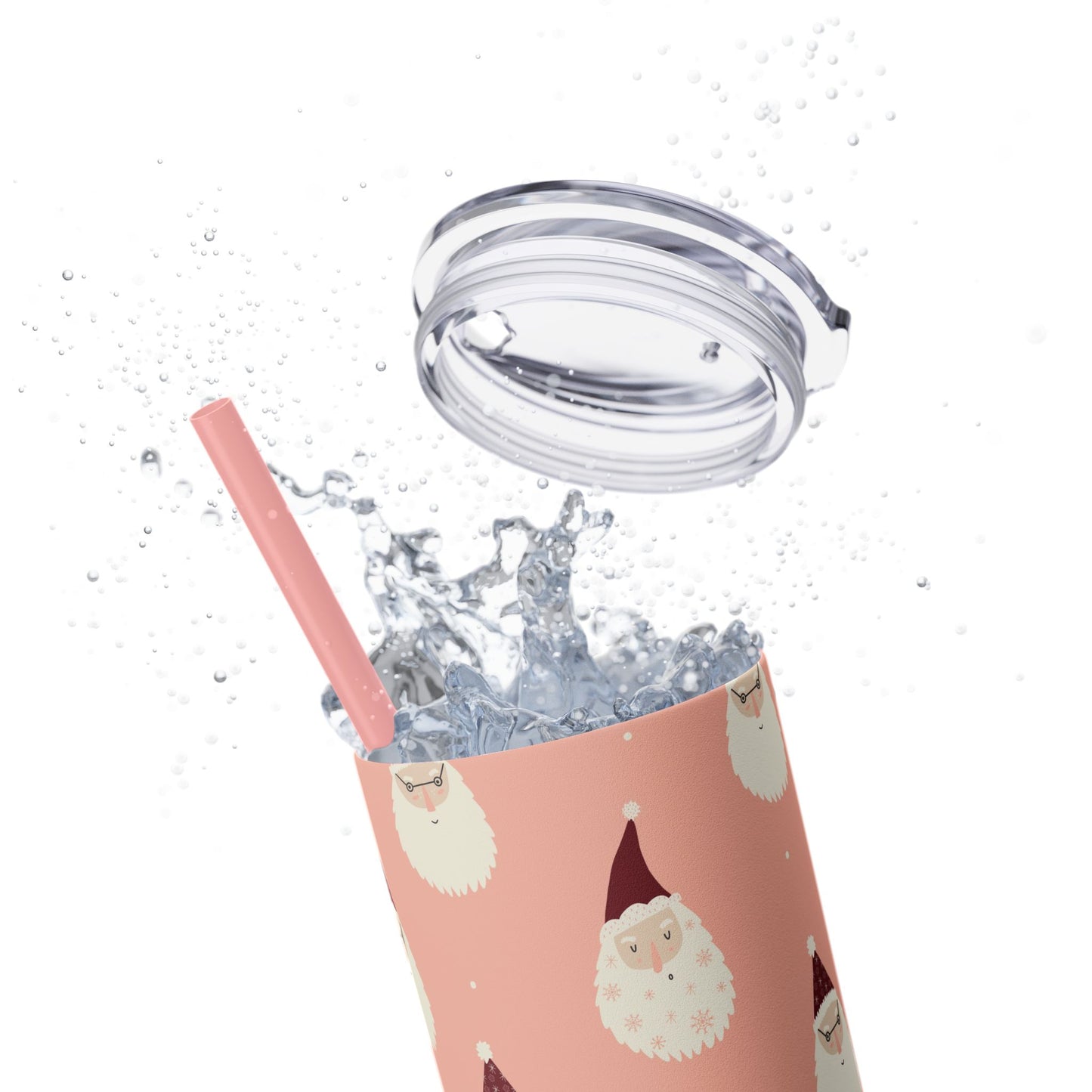 Skinny Tumbler with Straw, 20oz - Pink Santas