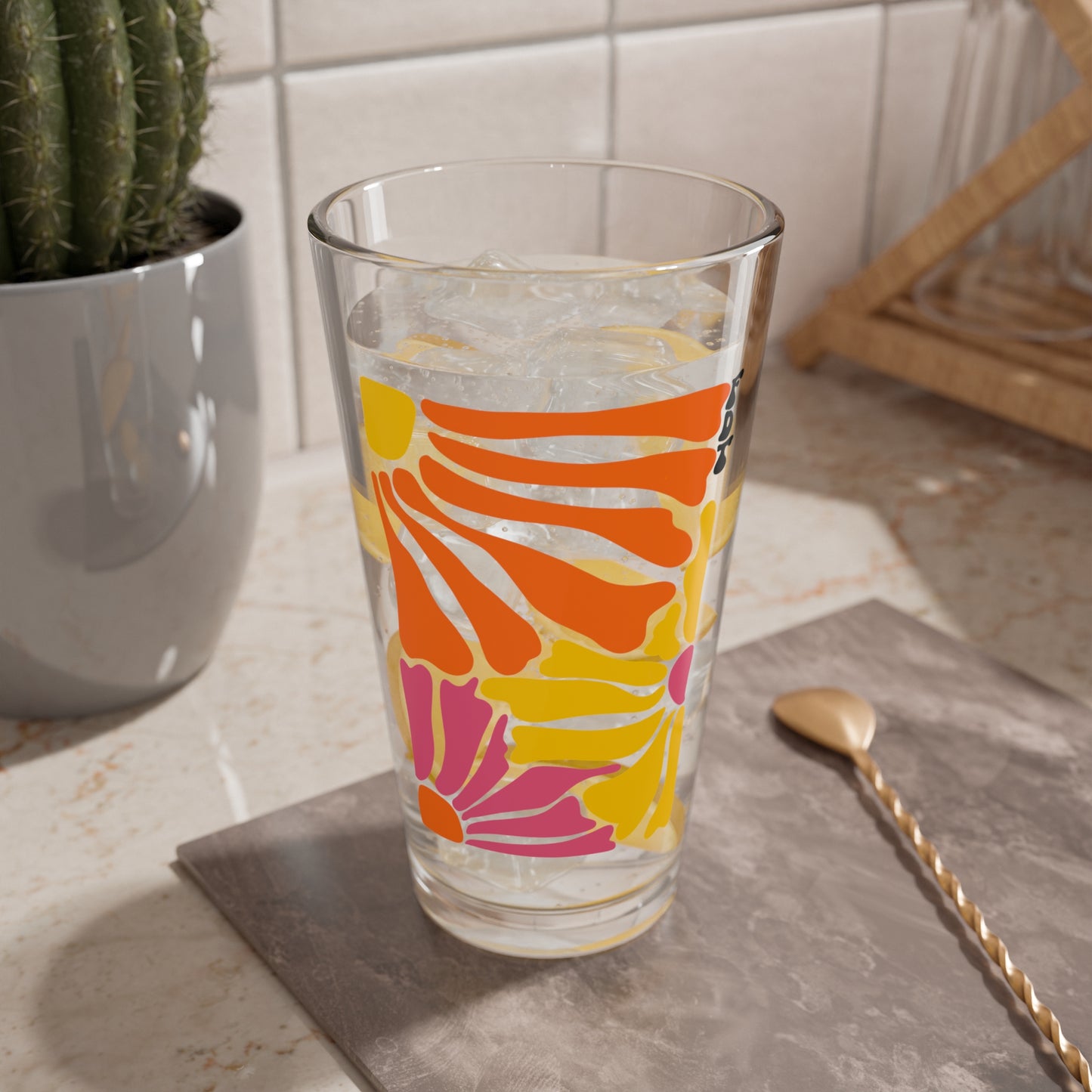 ‘FDT’ Colorful Floral Pint Glass