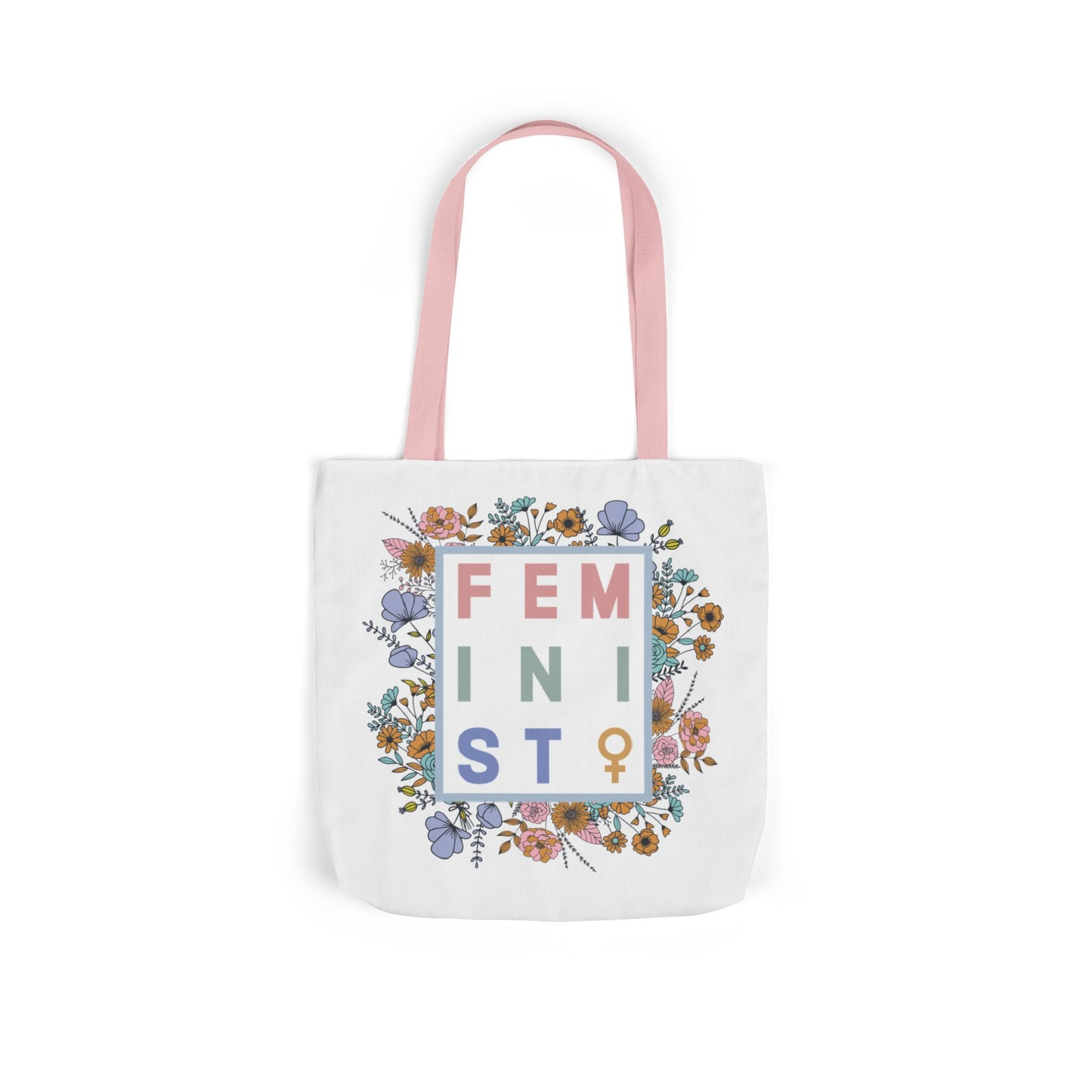 Canvas Tote, Colored Handles - Feminist Floral