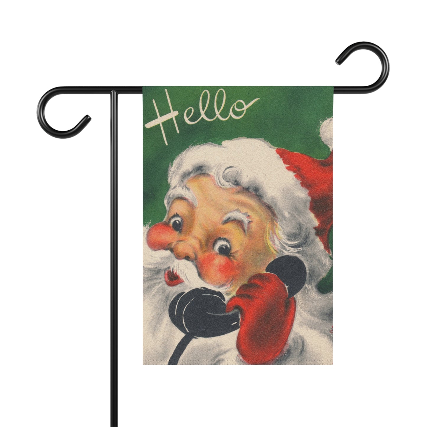 Retro Santa saying Hi! Christmas Garden Flag or House Banner