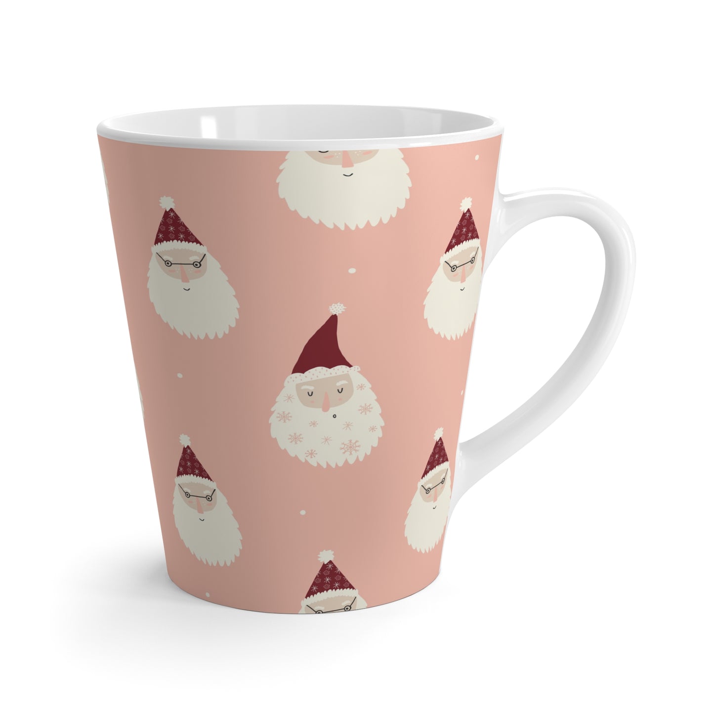 Latte Mug, 12oz - Santas on Pink