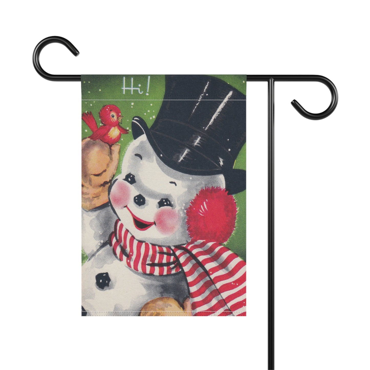 Retro Snowman with Red Bird Christmas Garden Flag or House Banner