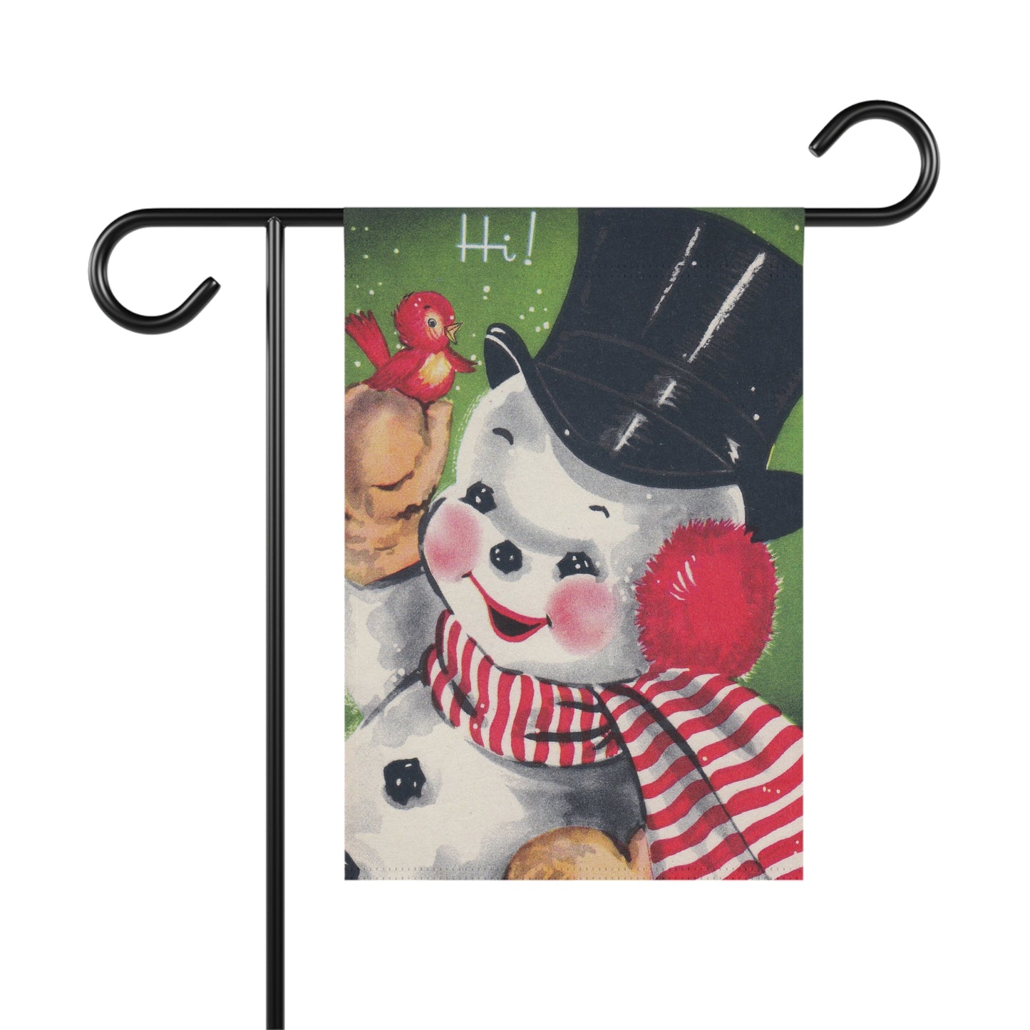 Retro Snowman with Red Bird Christmas Garden Flag or House Banner