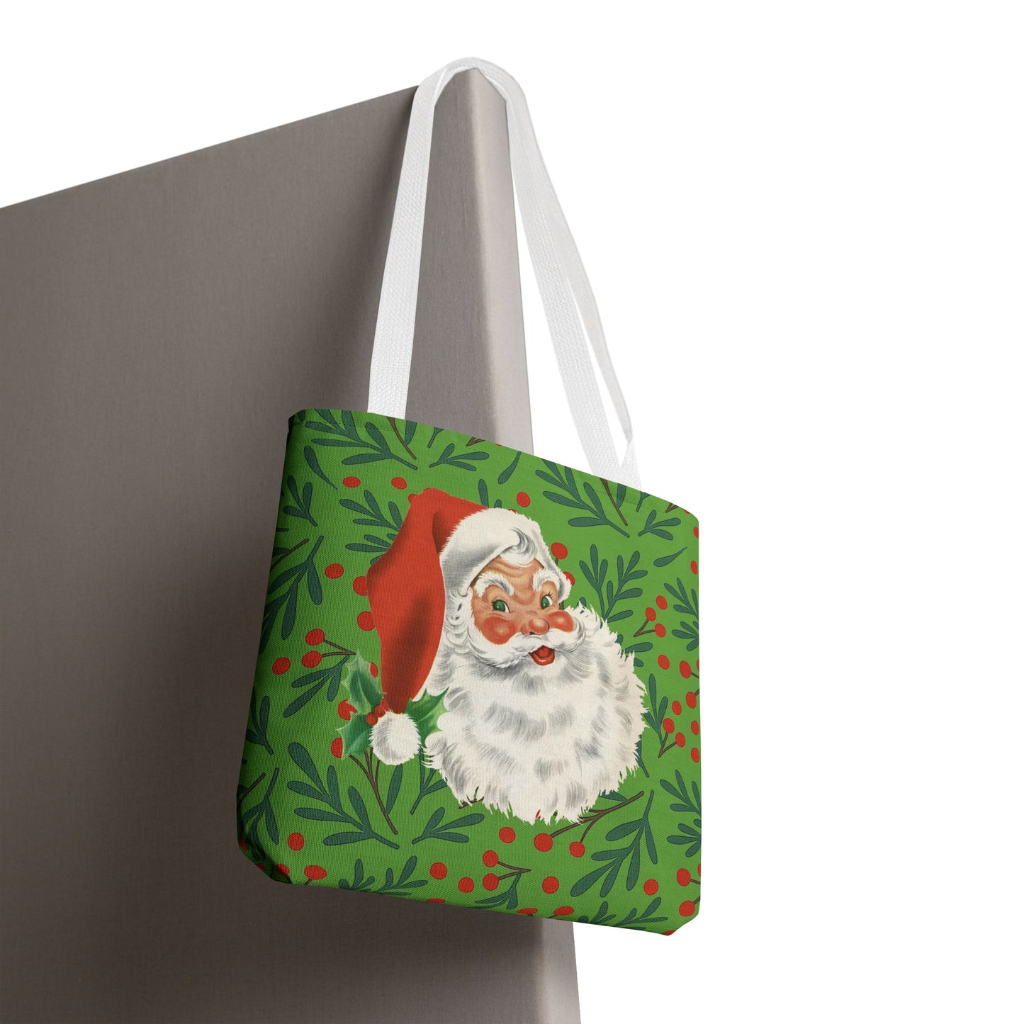 Vintage Santa Holiday Tote Bag – Christmas Holly Gift Shopper