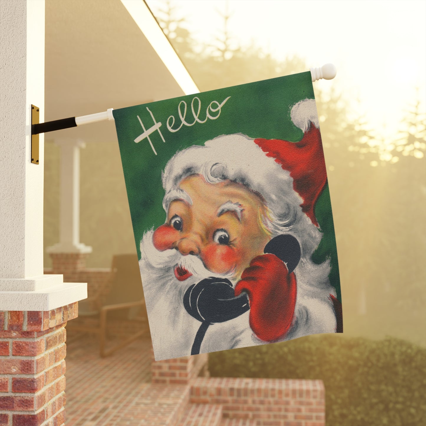 Retro Santa saying Hi! Christmas Garden Flag or House Banner