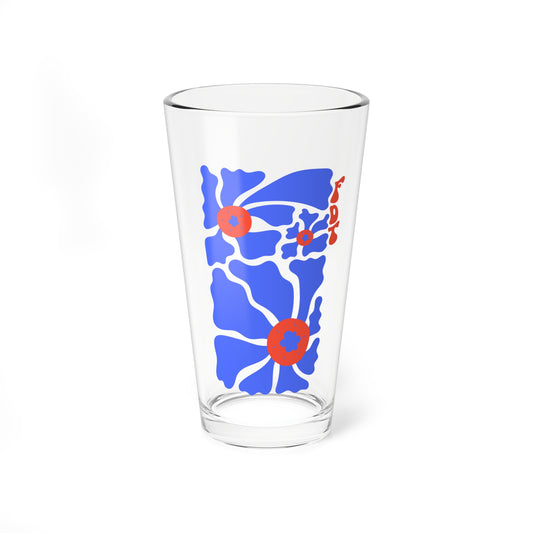 ‘FDT’ Red & Blue Floral Pint Glass