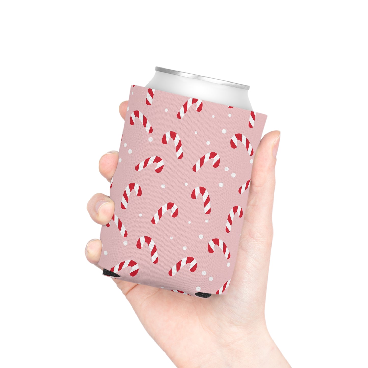 Can Cooler, Standard or Slim Size - Peppermint Pink Candy Canes