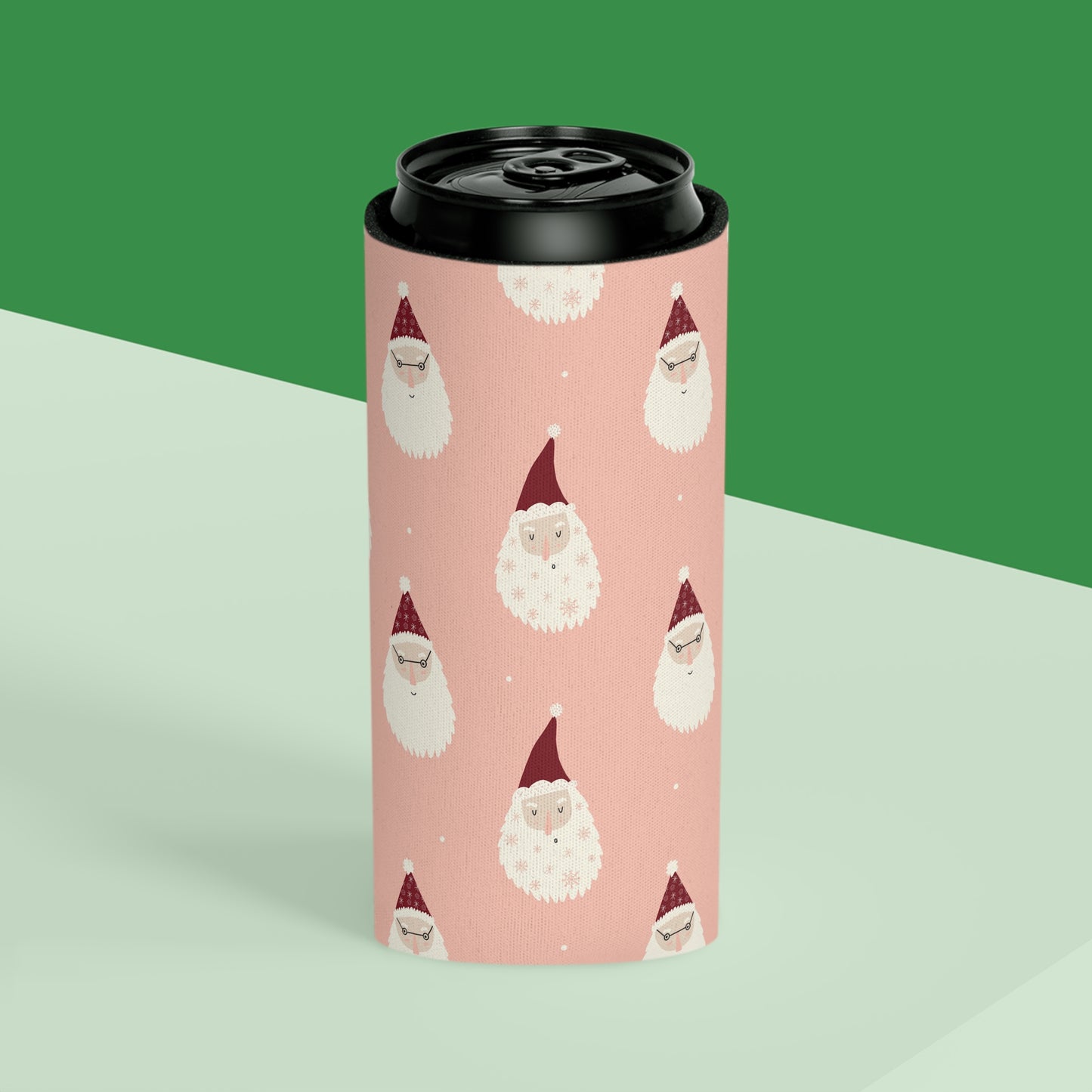 Can Cooler, Standard or Slim Size - Pink Santa