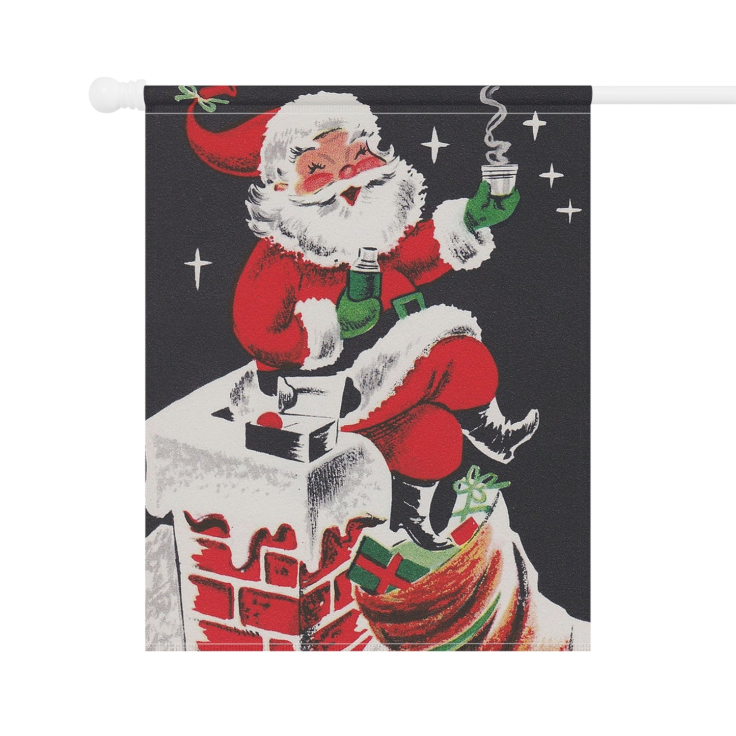 Retro Santa on Chimney Christmas Garden Flag or House Banner