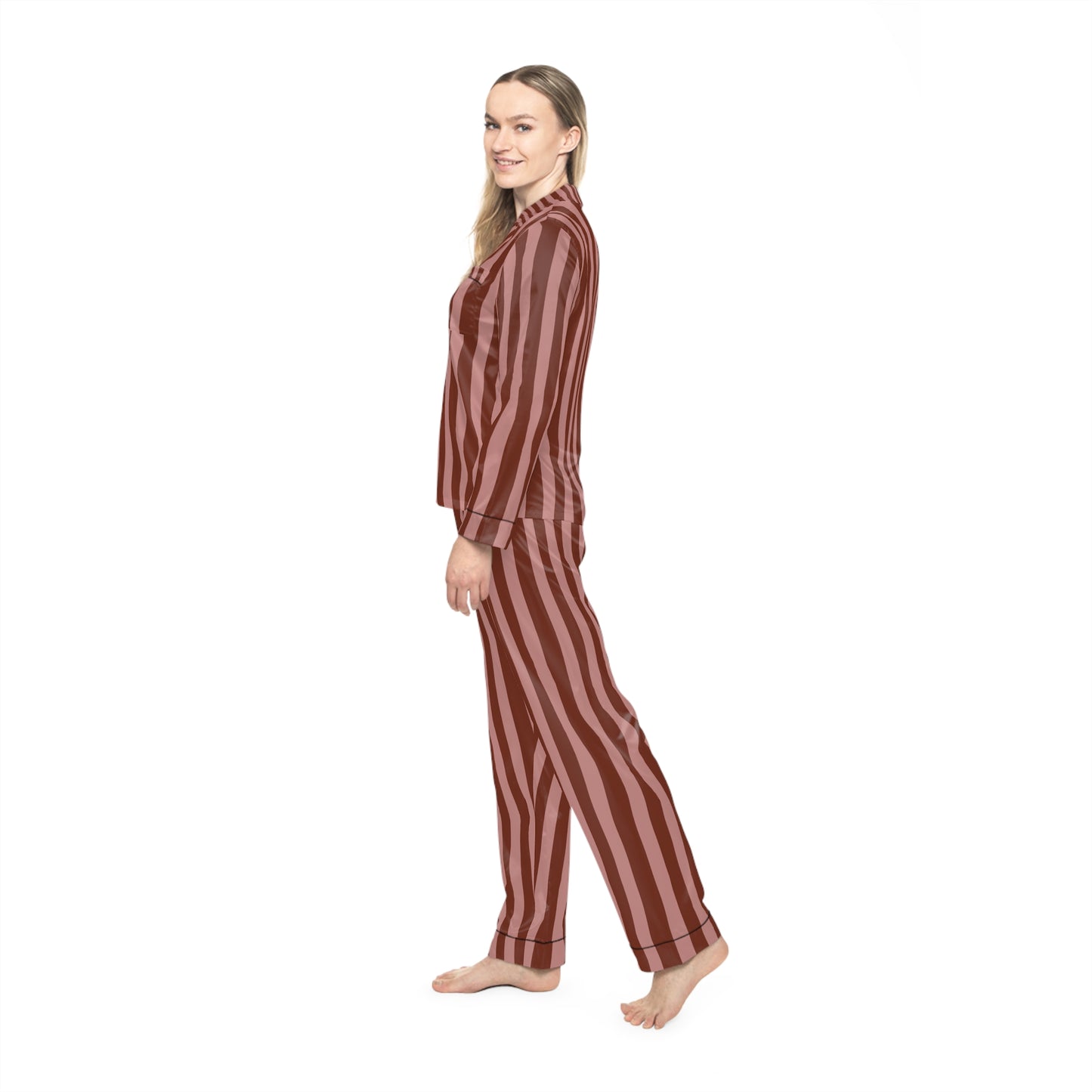 Luxury Satin Striped Pajamas - Raspberry Truffle | Black Trim, up to 3X