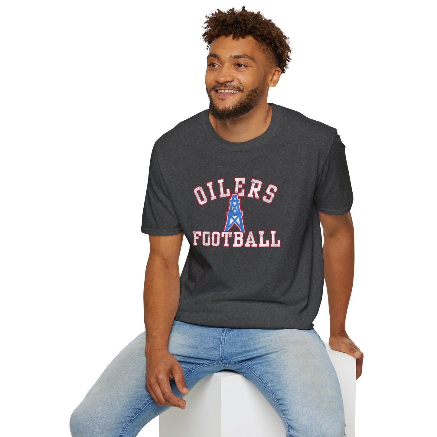 Houston Oilers Distressed “Oilers Football” Unisex T-Shirt | Up to 5X