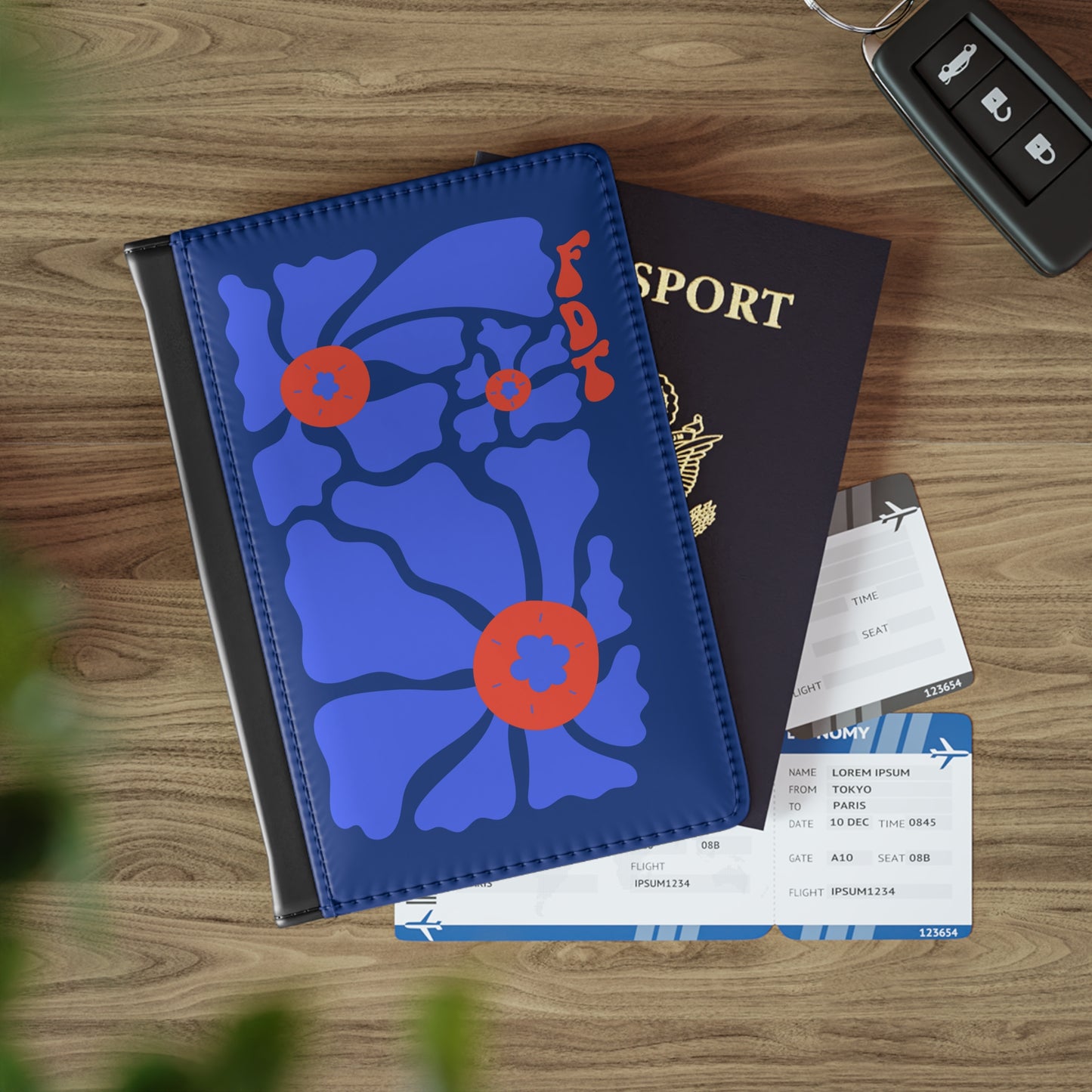 Passport Cover - ‘FDT’ Red & Blue Floral