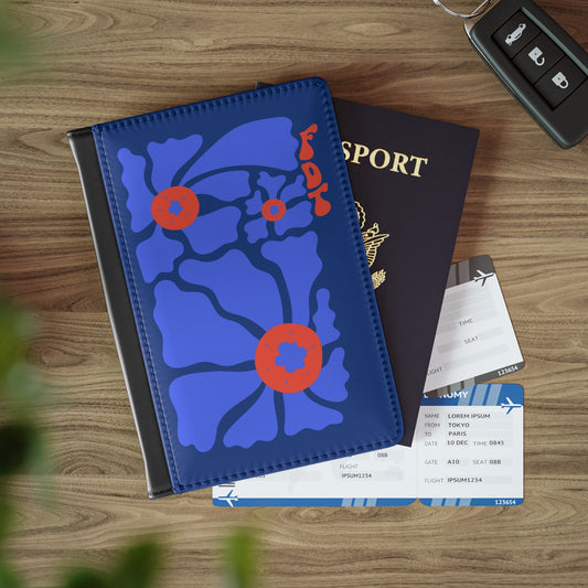 Passport Cover - ‘FDT’ Red & Blue Floral