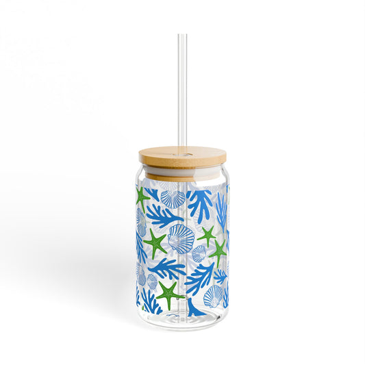 Coastal Vibes Sipper Glass - 16oz Eco-Friendly Drinkware with Sea Life Design