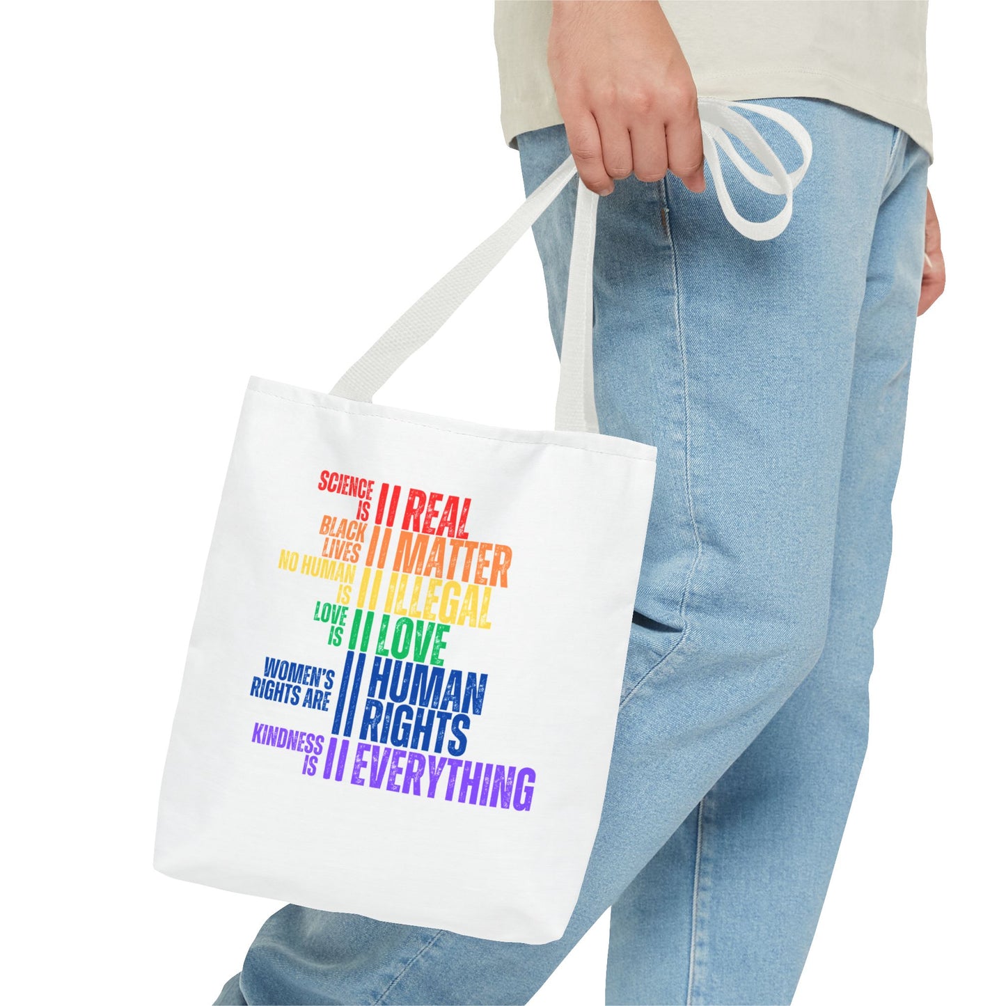 Tote Bag in White - Equality Rainbow, 3 sizes