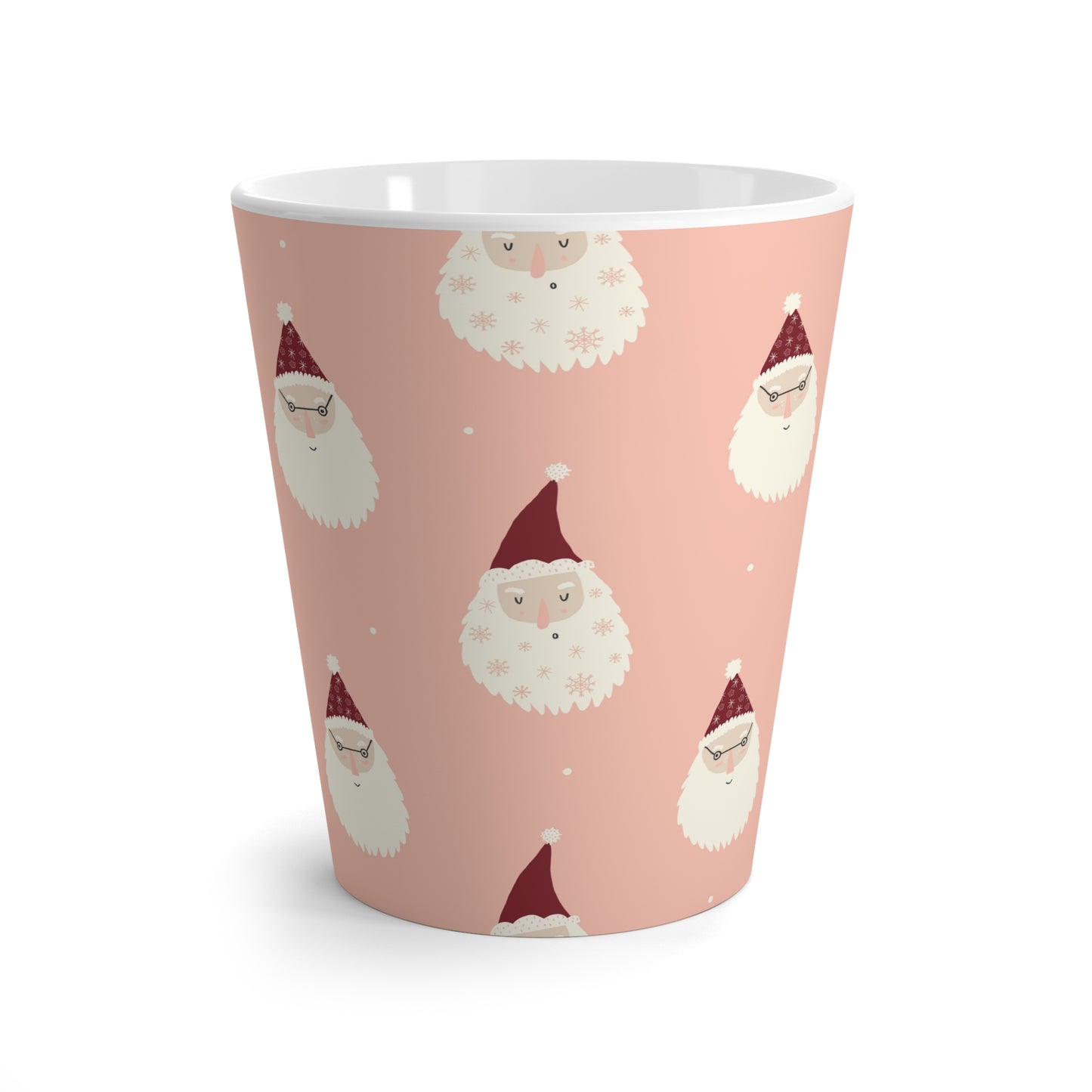 Latte Mug, 12oz - Santas on Pink