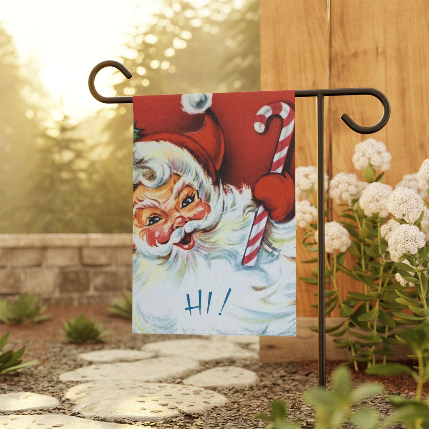 Retro Candy Cane Santa Christmas Garden Flag or House Banner