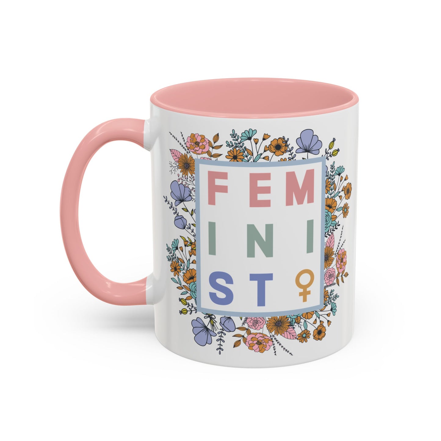 Pink Floral Feminist Ceramic Mug, 11oz/15oz