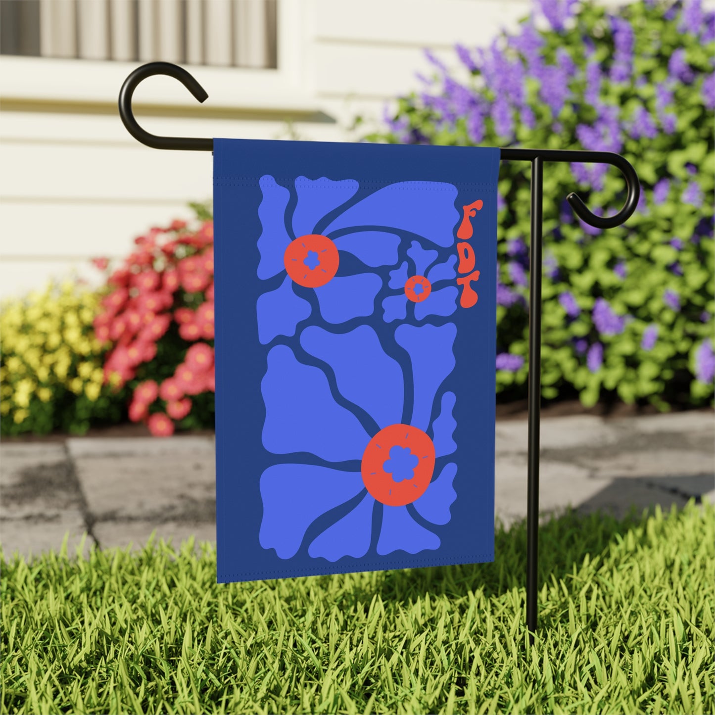 ‘FDT’ Red & Blue Floral Garden Flag