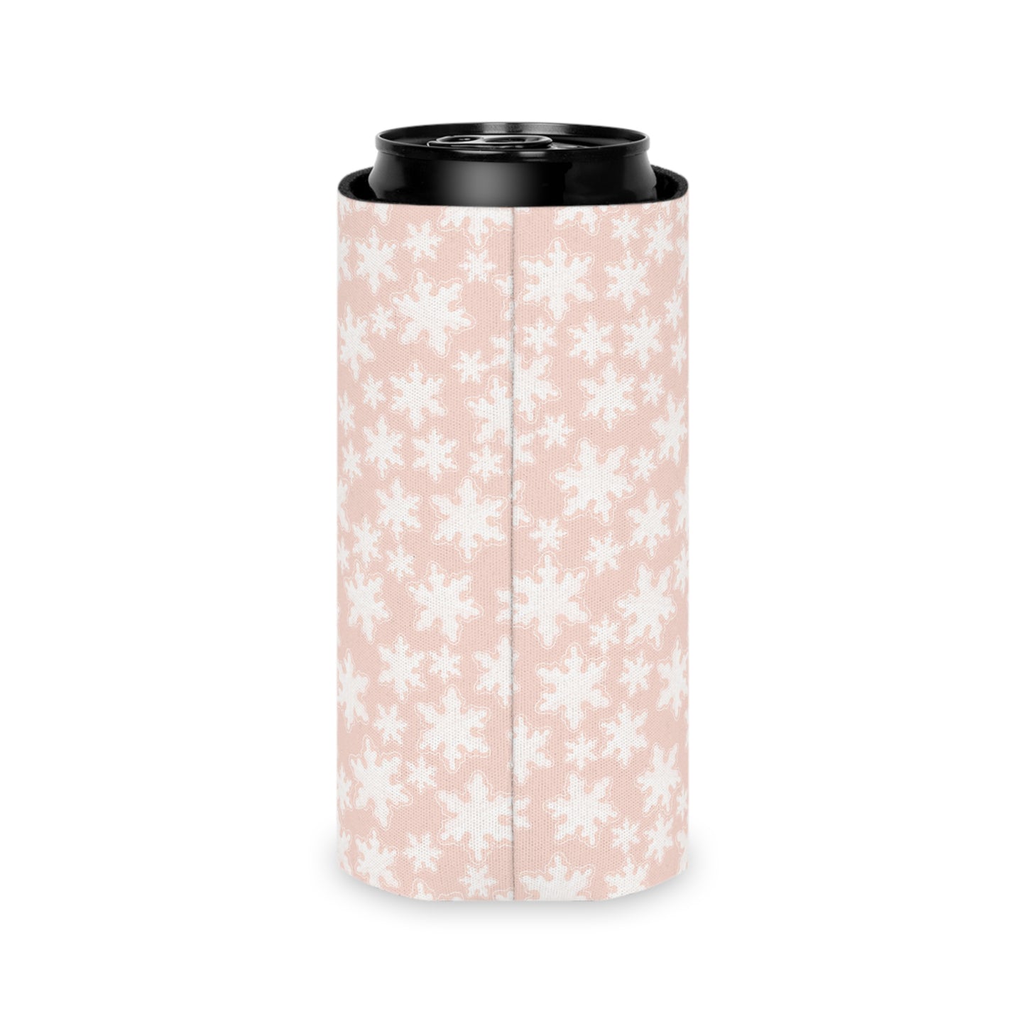 Can Cooler, Standard or Slim Size - Pastel Pink Snowflakes