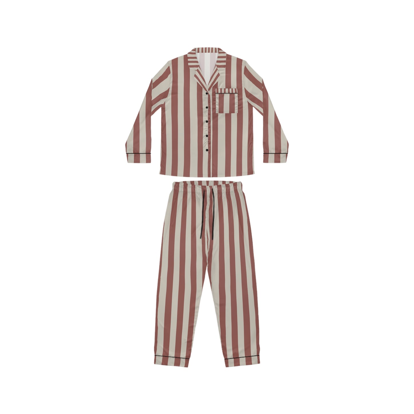 Luxury Satin Striped Pajamas - Caramel Latte | Black Trim, up to 3X