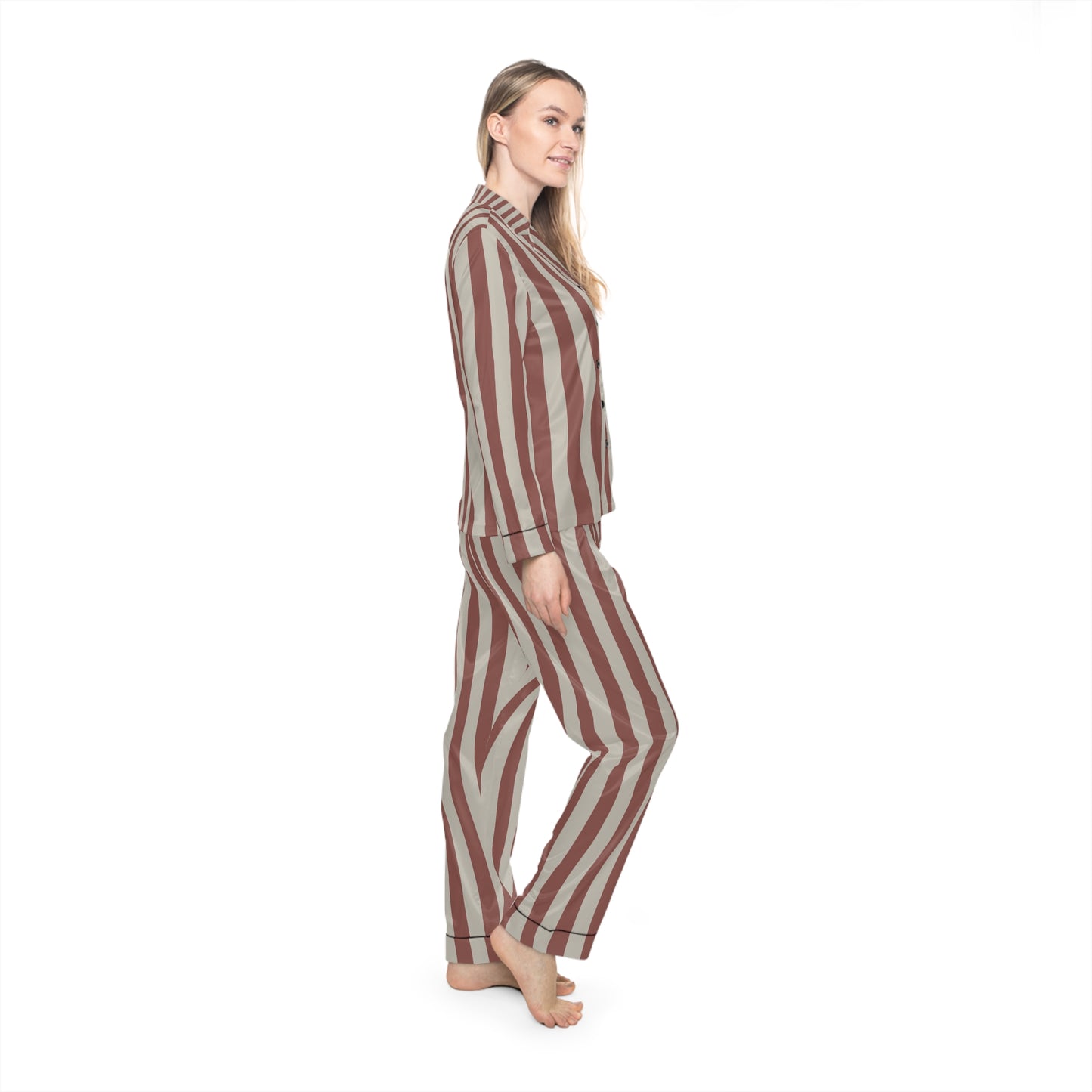 Luxury Satin Striped Pajamas - Caramel Latte | Black Trim, up to 3X