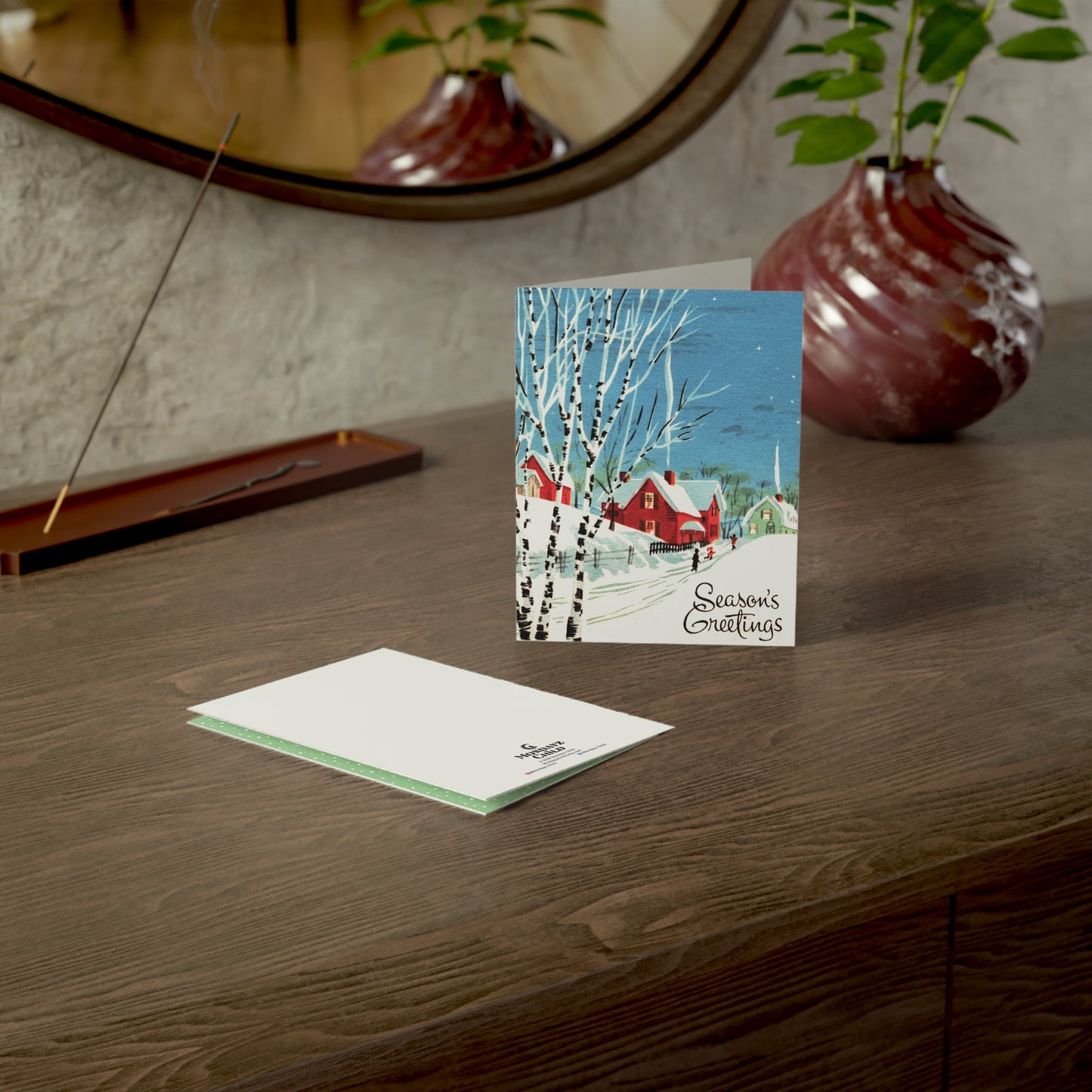 Vintage Small Town Christmas Greeting Card