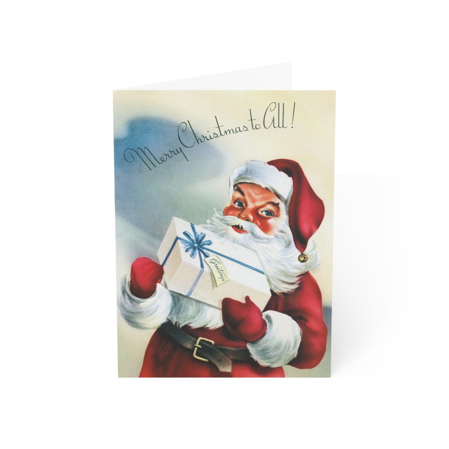 Retro Santa with Present Christmas Greeting Card