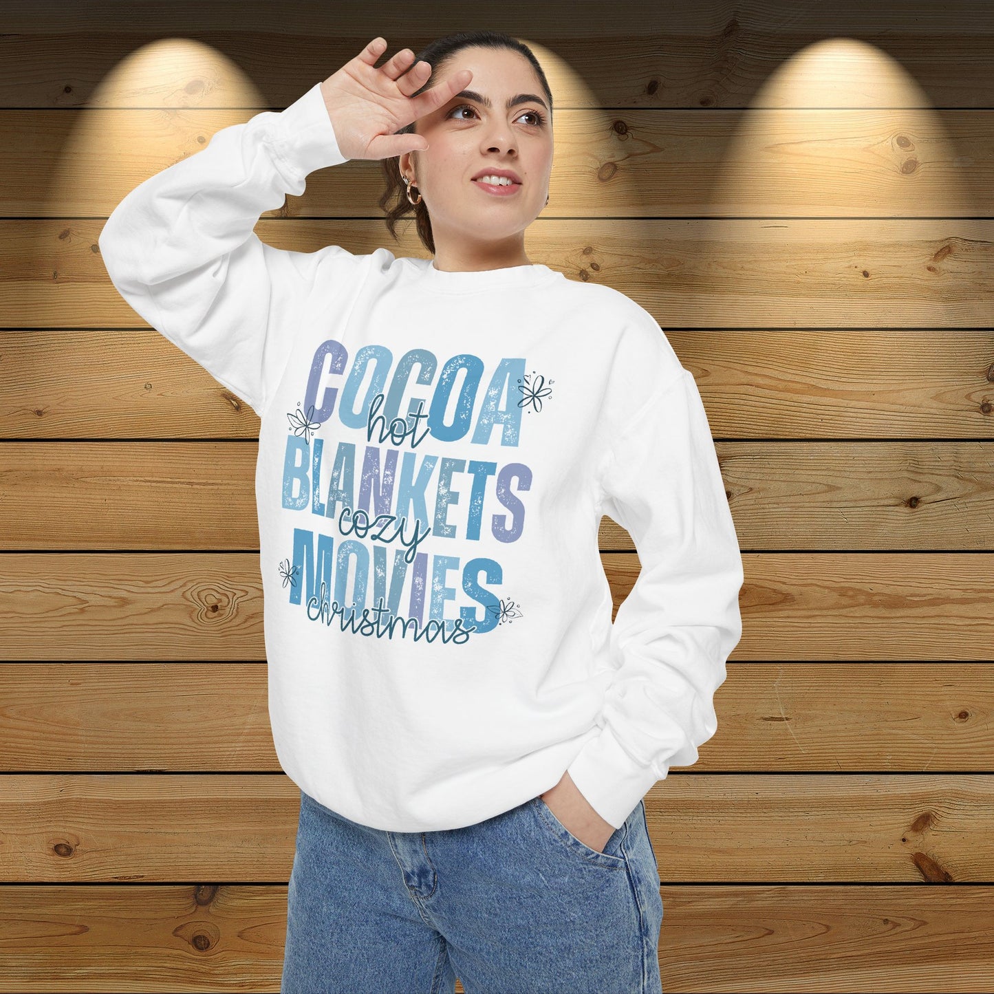 Christmas Unisex Sweatshirt: ‘Hot Cocoa, Cozy Blankets, Christmas Movies’