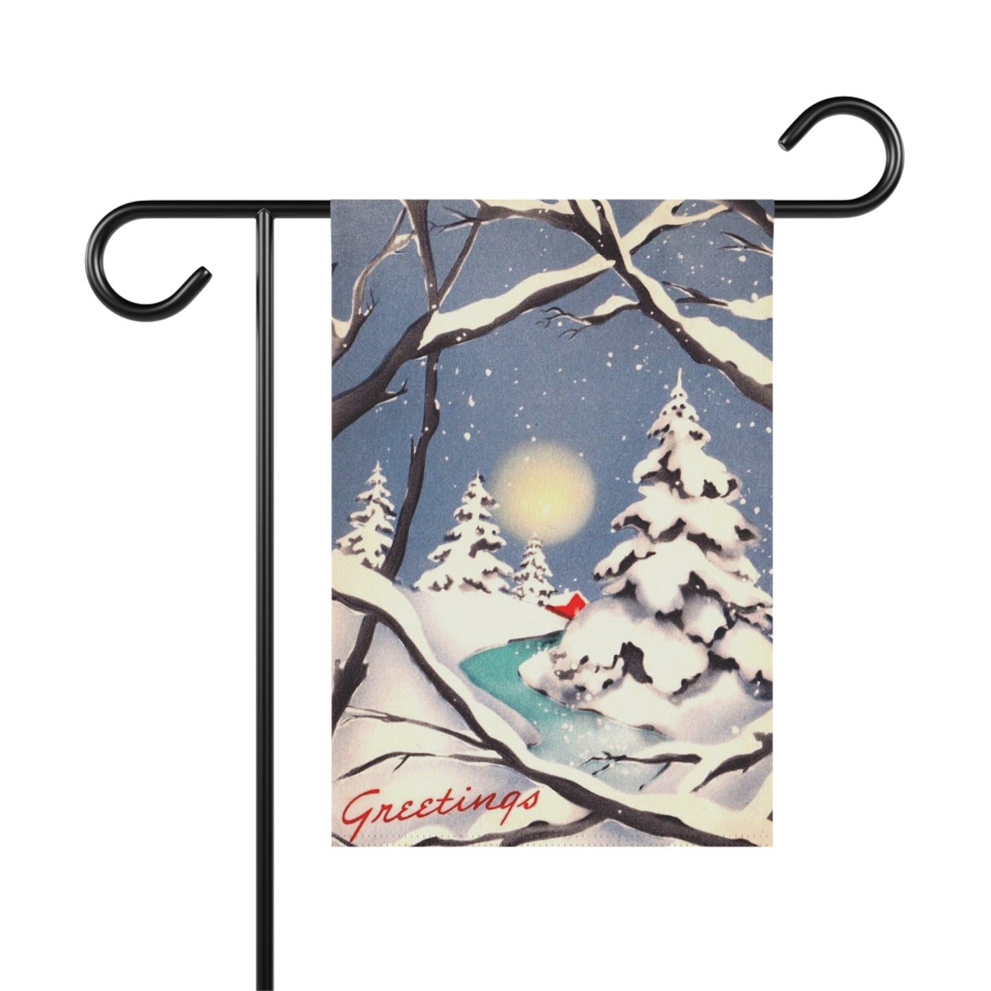 Vintage Winter “Greetings!” Christmas Garden Flag or House Banner