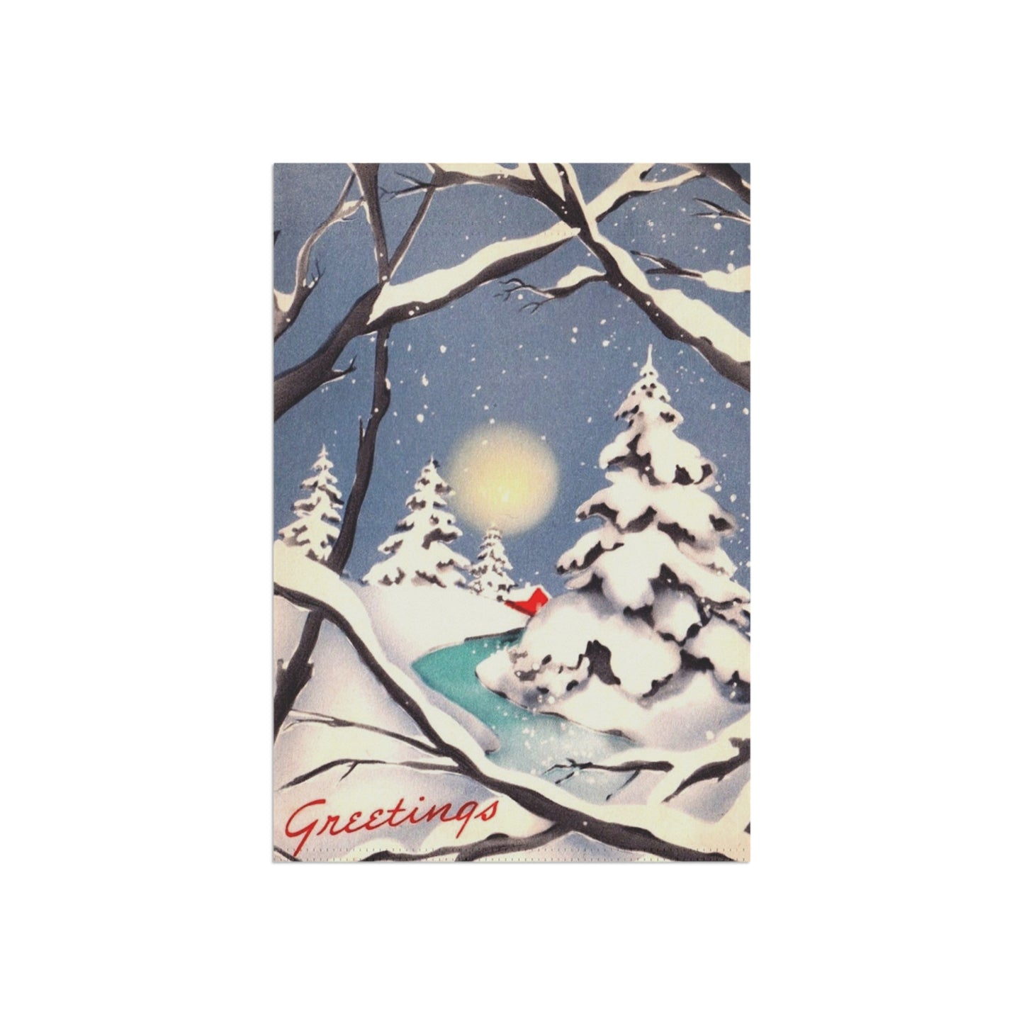 Vintage Winter “Greetings!” Christmas Garden Flag or House Banner