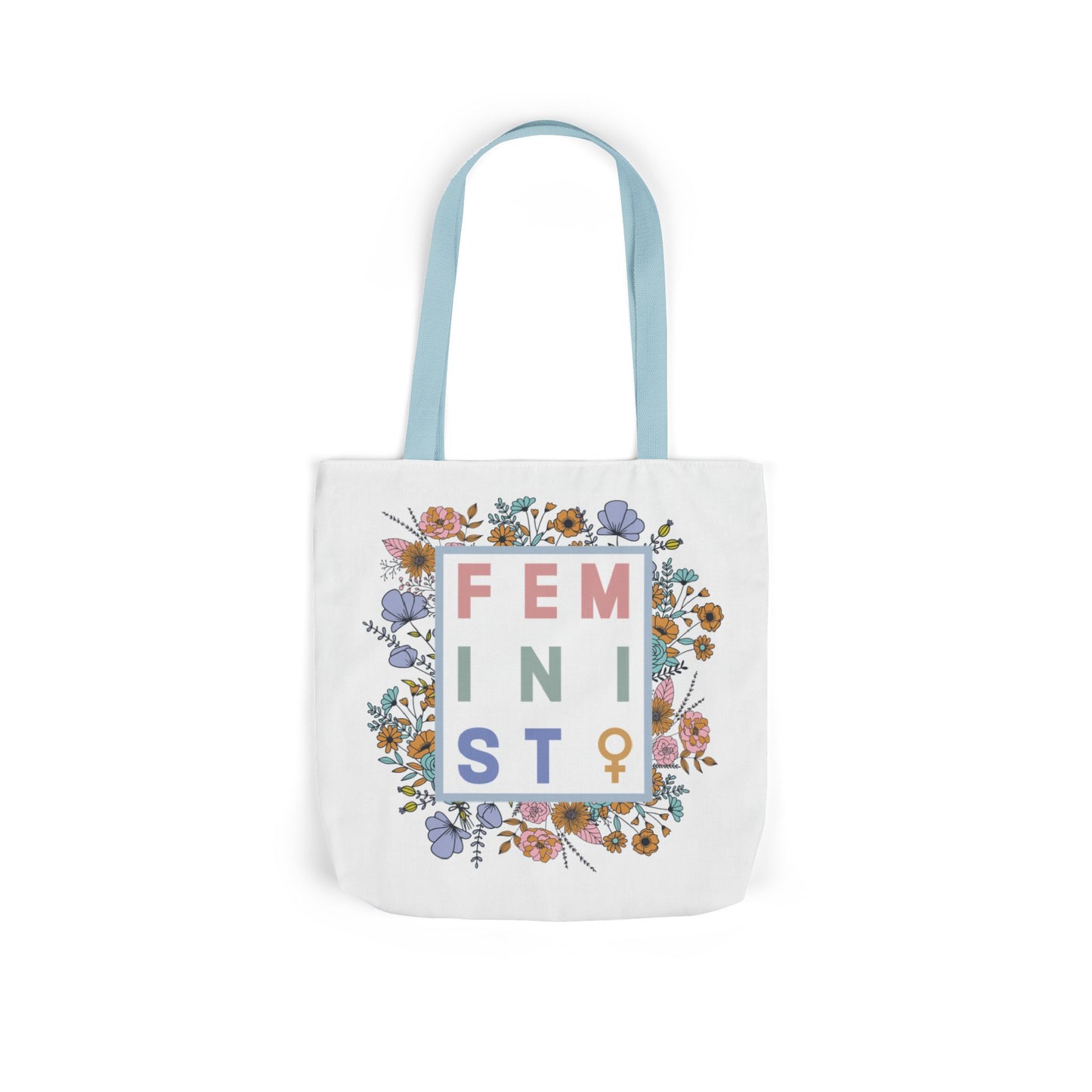 Canvas Tote, Colored Handles - Feminist Floral