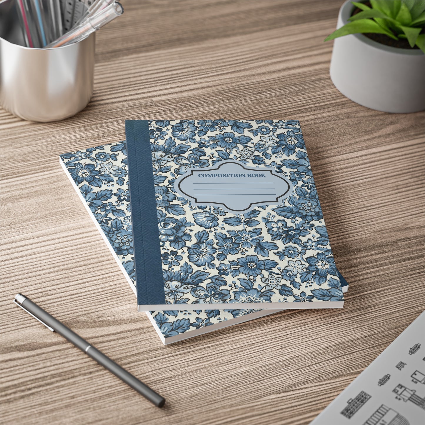 Blue Posies Softcover Notebook