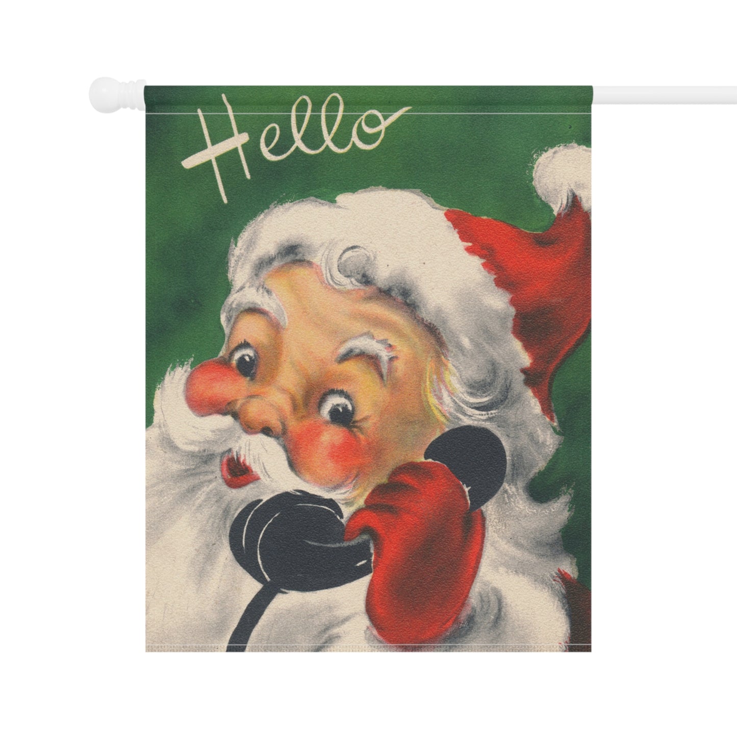 Retro Santa saying Hi! Christmas Garden Flag or House Banner