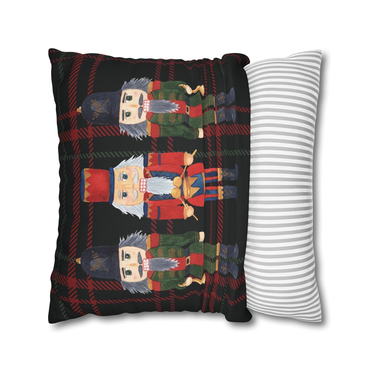 Festive Nutcrackers on Christmas Plaid Square Pillow Case